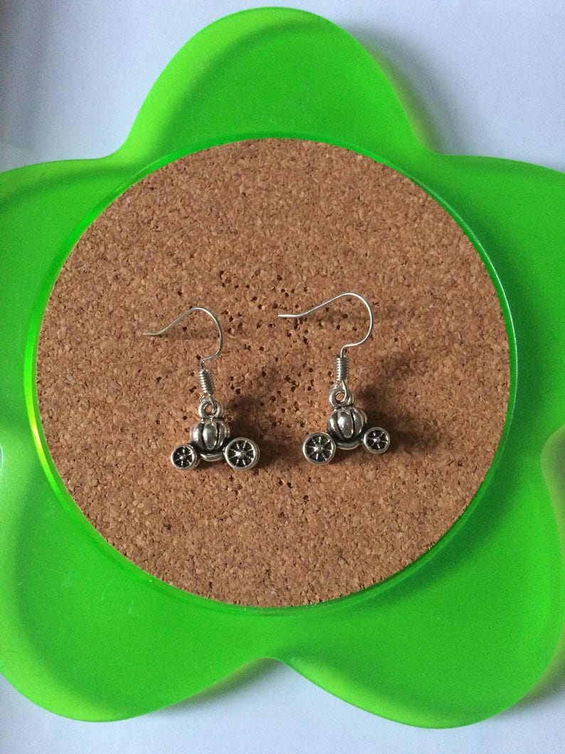 Handmade pumpkin carriage dangle earrings