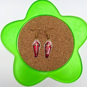 Red Halloween dracula coffin casket dangle earrings