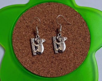 Handmade silver koala bear dangle earrings