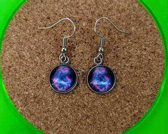 Planet and galaxy dangle earrings, planets, Venus, mars, Pluto, earth, sun, moon, mercury, solar system, Jupiter, mountains