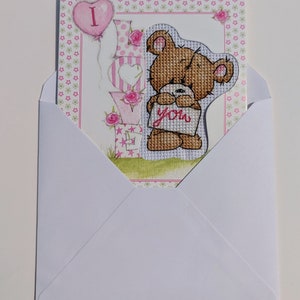 Schattige valentijnsdagteddybeer Ik hou van je wenskaart kruissteek