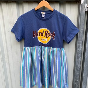 レディース アップサイクル ハンドメイド ハードロック カフェ 半袖 T シャツ サマードレス - サイズ M ブルー