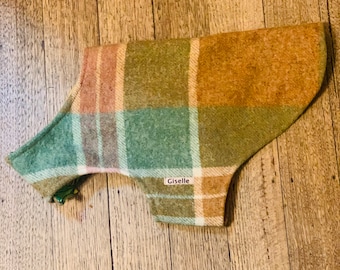 HANDMADE winter dog coat jacket made from repurposed vintage wool check blanket for small -medium dog