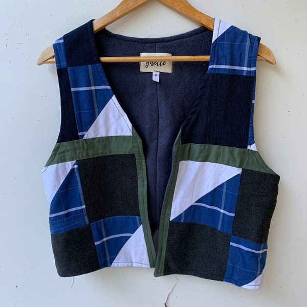 Handmade Unisex Quilted Open Front Vest Waistcoat with Fleece Lining - Size 12-14 / M