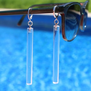 Long transparent clear silver  lucite earrings, contemporary drop earrings