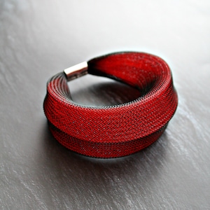 Wide chunky nylon mesh red yellow green blue bracelet