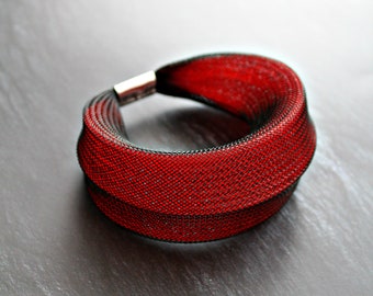 Wide chunky nylon mesh red yellow green blue bracelet