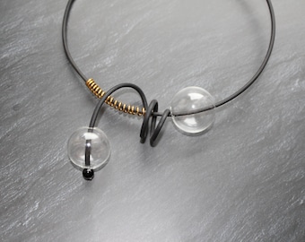 Glass Bubble Necklace Black Rubber Jewelry Contemporary Black Jewelry Schwarz Kette Modern Avantgarde Unusual Necklace Rubber Necklace
