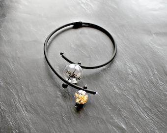 Blown glass  big bubble  nwith gold black rubber necklace