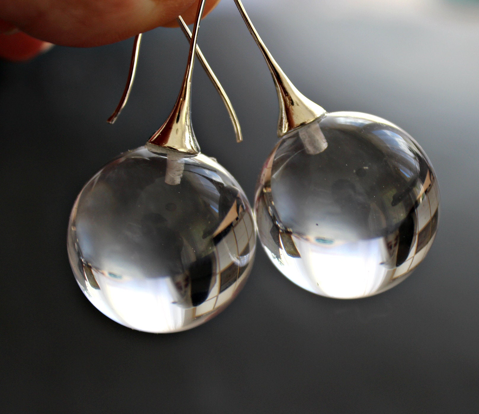 Clear Sphere Lucite Drop Earrings Lucite Sphere Ball Earrings - Etsy