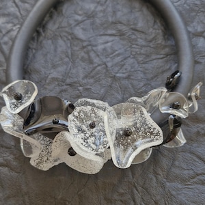 White and black Plexiglass Disc Necklace, Chunky Necklace with Unusual Texture