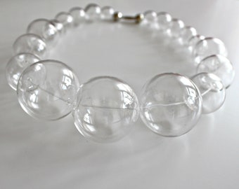 Clear transparent glass oversize bubble sphere necklace