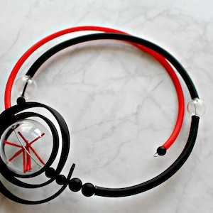 Red black blown glass bubble rubber necklace