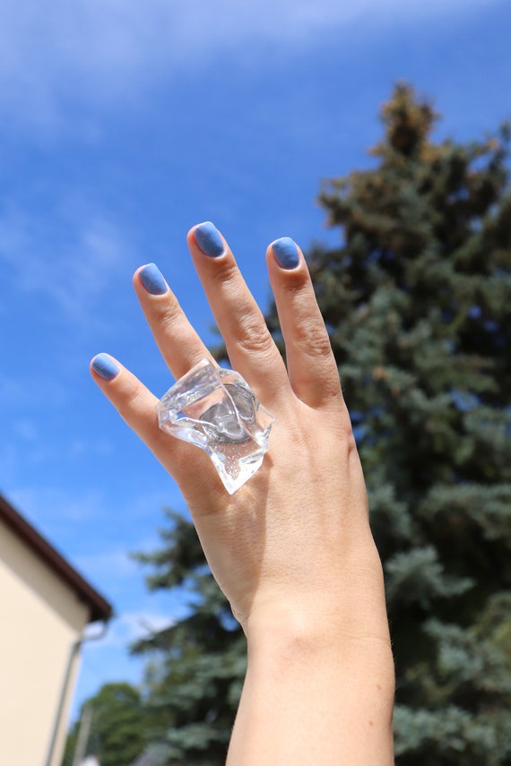 Ring, Large Ring, Jumbo Ring, Ice Ring, Acryl Jewelry, Colorless Ring, Clear  Stone, Transparent Ring, Steel Ring, Clear Jewelry, Unique Ring 