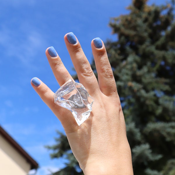 Ring, Large ring, Jumbo ring, Ice ring, Acryl jewelry, Colorless Ring, Clear Stone, Transparent Ring, Steel Ring, Clear jewelry, Unique ring