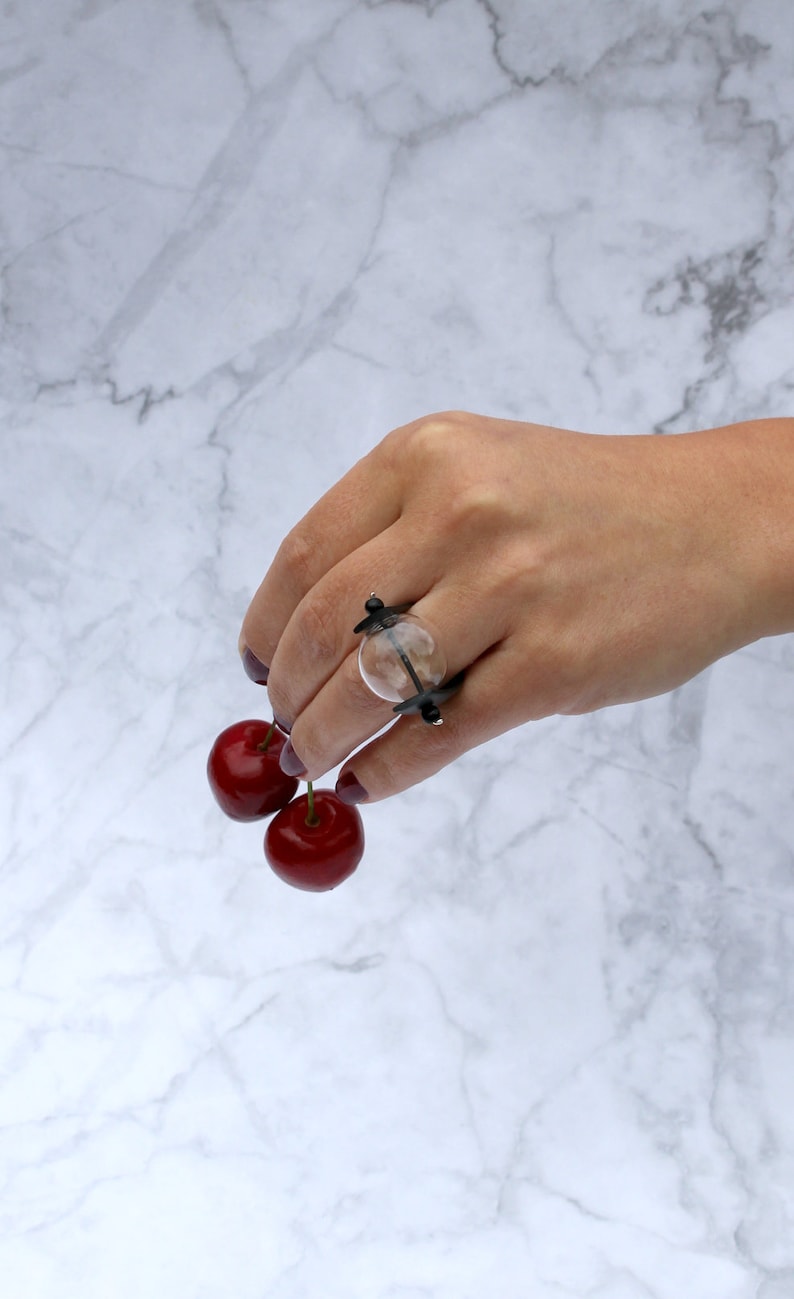 Blown Glass Ring Black Ring Glass Bubble Ring Rubber Ring Etsy