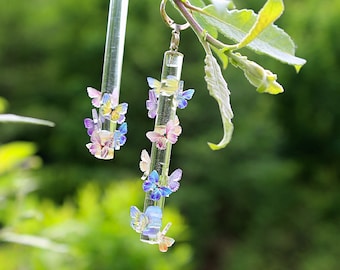 Delicate and fun transparent glass jewelry with mini butterflies, ring or earrings