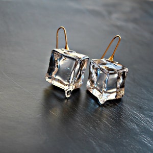 Ice cube transparent clear lucite  drop  earrings