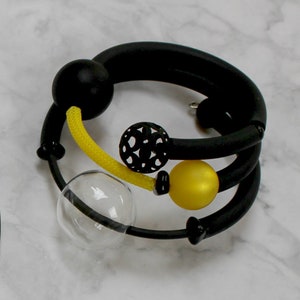 Black Rubber Bracelet, Yellow jewelry, Designers Bracelet, Fashion Jewelry, Street Style, Blown glass braclet , Fashion Bracelet