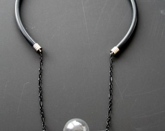 Black necklace Rubber necklace Glass  Unique necklace  Black chain Contemporary Jewelry Black jewelry Black choker Modern necklace