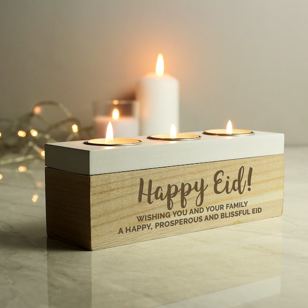 Personalised Free Text Triple Tea Light Box / Eid Gift For Mum / Grandma / Wife / Friend / Her / Eid Mubarak Gift / Home Decoration