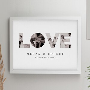 Personalised LOVE Photo Upload White Poster Frame / Wedding Photo Gift / Bride / Groom