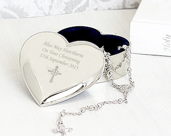 Personalised Rosary Beads and Cross Heart Trinket Box / Christening Gift / For Granddaughter, Goddaughter / From Godmother, Grandparents