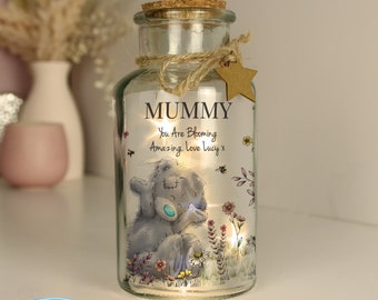 Personalised Me to You Floral LED Glass Jar / Mother's Day Gift / Gift For Mum From Daughter / Son / Mother in Law Present / Table Lighting