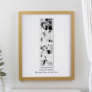 Personalised Photo Upload Strip Oak Poster Frame / Wedding Photo Gift / Bride / Groom