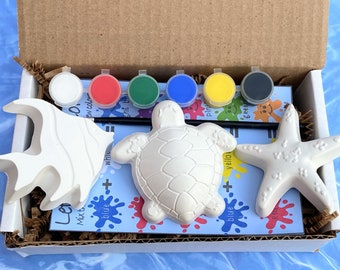 Paint Your Own Sea Turtle, Star Fish and Angel Fish Magnets - Marine Animals Paint Party Favors