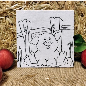 Predrawn Pig Canvas,  Farm Party, Kids Party Favors
