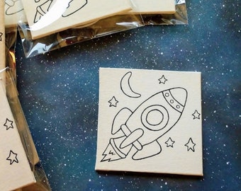 Rocket Canvas Paint Set, Space Theme, Outer Space Kids Party Favors