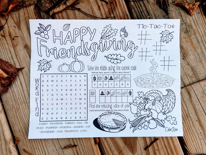 Friendsgiving Printable Coloring and Activity Pages - Etsy