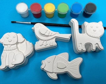 Set of 4 Paint Your Own Animal Magnets - Dog, Cat, Bird and Fish Magnet