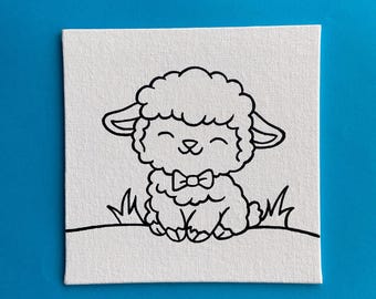 Paint Your Own Easter Lamb Canvas Kit - Basket Stuffer Art Activity for Kids Party Crafts Gift