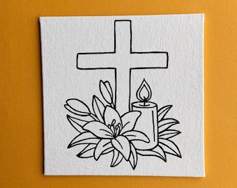 Easter Cross Canvas Religious Art - Peace Lily Candle Meditation Wall Decor Christian Gift