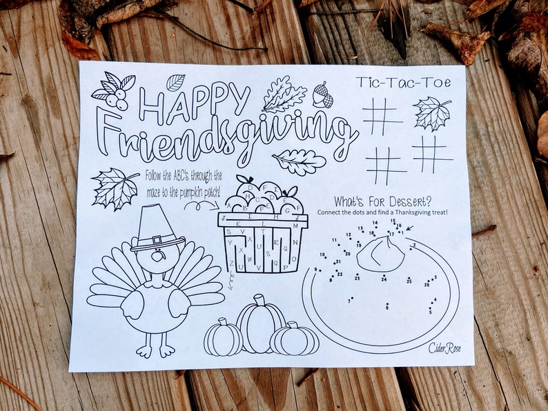 Friendsgiving Printable Coloring and Activity Pages - Etsy