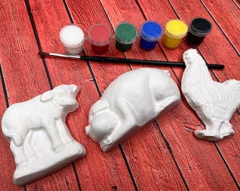 Paint Your Own Farm Animals - DIY Magnet Kit - Pig Crafts - Farm House Chic