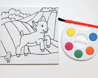 Predrawn Goat Canvas Paint Set, Farm Animals, Kids Party Favors