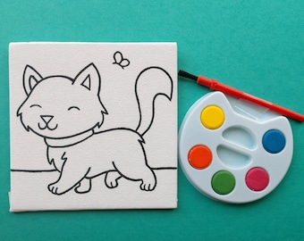 Dipingi la tua tela per gatti pre-disegnata - Regalo per gatti - Bomboniere per bambini