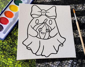 DIY Halloween Ghost Painting Canvas Kit with Watercolors