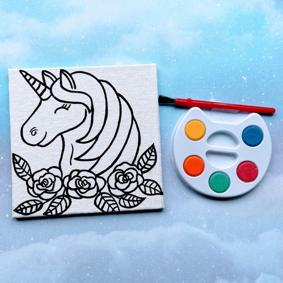 Unicorn Predrawn Canvas for Girls Unicorn Paint Party, Paint Kit, Craft Kit,  Unicorn Party, Kids Paint Party, Pre Drawn Painting , DIY Kit 