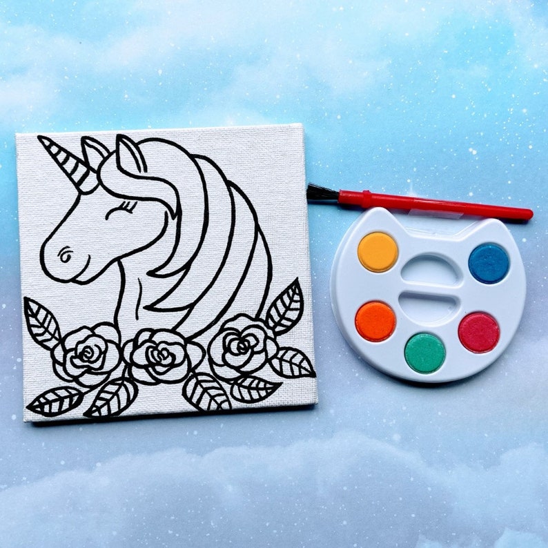 Predrawn DIY Unicorn Canvas Paint Kit Unicorn Party Favors Etsy