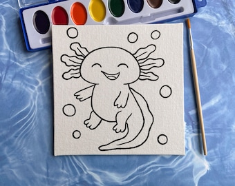 Paint Your Own Axolotl Art Activity Gift - DIY Canvas Kit for Kids Birthday Party Favors Preschool Craft Set