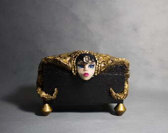 Wooden box, decorated box, box art doll OOAK wooden box decorated hand made