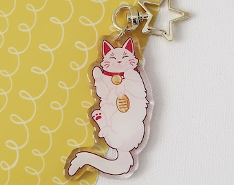Glückliche Katze Schlüsselbund, Kawaii Kitty Schlüsselbund, Glückskatze Acryl Schlüsselbund, Maneki Neko Schlüsselbund, süße Schlüsselanhänger für Katzenliebhaber, Glück