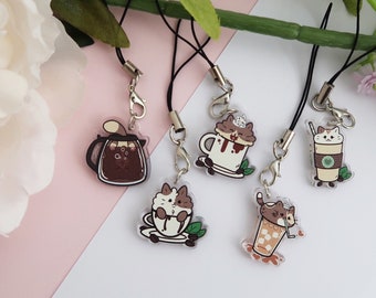 Kaffee Katzen Charms | Süße Katze | Kawaii Kätzchen Geschenke für Katzenliebhaber | Kawai süsse Katze |  Kitty Anhänger | Handyanhänger | Süßer Handyanhänger