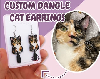 Custom Cat Earrings, Personalized Cat Earrings, Custom Dangle Earrings for Cat Mom, Christmas Gifts for Cat Moms, Gifts For Cat Moms