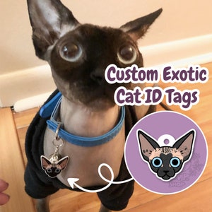 Custom ID Tags for Cats, Personalized Cat Tags for Collar, Cute Pet ID tag, Cartoon Cat Head Sphynx, Cat Head ID Tag, Devon Rex