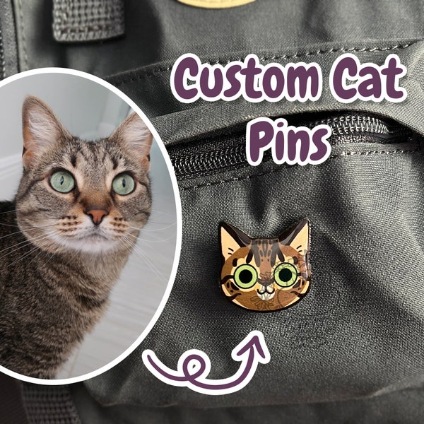 Custom Cat Pin, Cute Cat Head Pins, Personalized Cat Pins, Gifts For Cat Lovers, Kawaii Kitty Pin, Personalized Pet Badge, Custom Cat Brooch